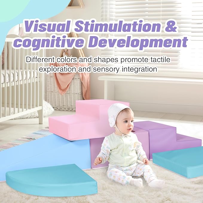 6-Piece Foam Climbing Blocks for Toddlers: Colorful Climbing Gym PU Leather Baby Foam Building Blocks Indoor Toy-CubbioJoy