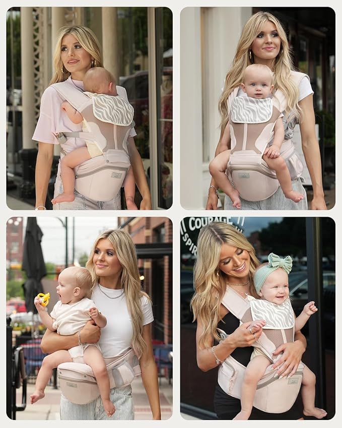 Baby Carrier Pro, MOMTORY Safety-Certified 6-in-1 Ultra Storage Baby Carrier Newborn to Toddler, Front & Back Baby Holder Carrier with Hip Seat, Soft Pink-CubbioJoy