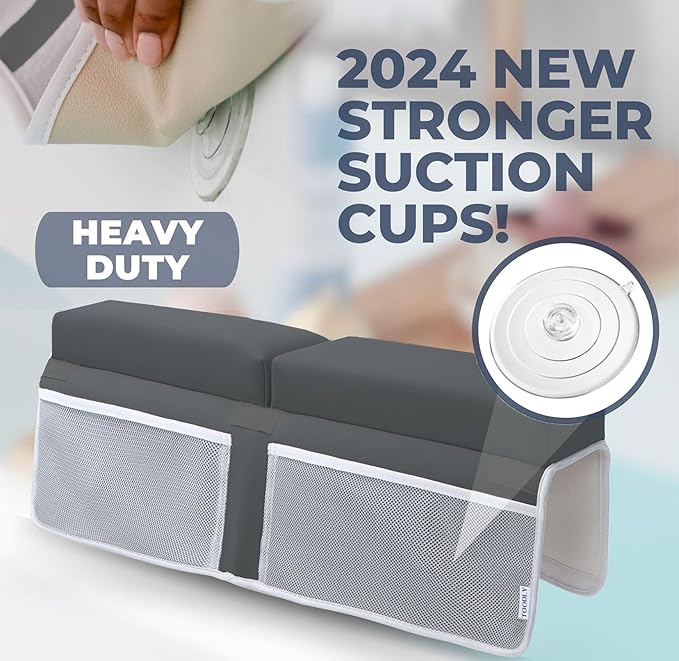 Comfortable Baby Bath Kneeler and Elbow Rest Pad Set – Thick Memory Foam Bath Kneeling Pad with Elbow Support – Baby Bathtub Cushion with Toy Organizer for Bathing Infant or Toddler - Dark Grey-CubbioJoy