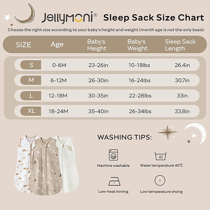 JELLYMONI Baby Sleep Sack 6-12 Months Wearable Blanket for Baby, 100% Cotton 2 Pack Infant Toddler Sleeping Sack Lightweight Soft 2-Way Zipper Sleepsack-CubbioJoy