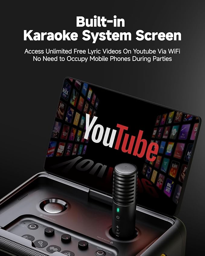 Karaoke Machine with Microphone Stand, Portable Bluetooth Speaker for Party, Backyard, Karaoke System with 2 Wireless Microphone for Adults Kids, for Women, Men, Singing Lovers-CubbioJoy