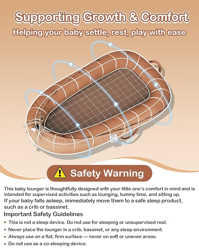 Baby Lounger - Infant Lounger for Newborn 0-24 Months, Pure Cotton Breathable Baby Nest Lounger Cover, Newborn Essentials for Baby Boys & Girls, Co Sleeper Portable Baby Bed for Home and Travel-CubbioJoy
