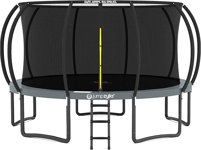 JUMPZYLLA Trampoline Outdoor 8FT 10FT 12FT 14FT 15FT 16FT with Enclosure and Ladder, ASTM Approved Recreational Trampoline for Kids and Adults, Anti-Rust Coated Frame-CubbioJoy