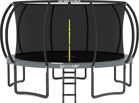 JUMPZYLLA Trampoline Outdoor 8FT 10FT 12FT 14FT 15FT 16FT with Enclosure and Ladder, ASTM Approved Recreational Trampoline for Kids and Adults, Anti-Rust Coated Frame-CubbioJoy
