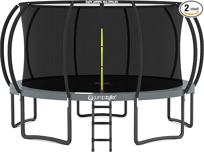 JUMPZYLLA Trampoline Outdoor 8FT 10FT 12FT 14FT 15FT 16FT with Enclosure and Ladder, ASTM Approved Recreational Trampoline for Kids and Adults, Anti-Rust Coated Frame-CubbioJoy