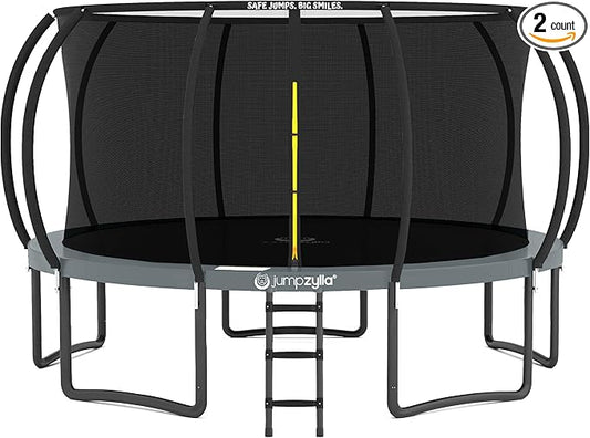 JUMPZYLLA Trampoline Outdoor 8FT 10FT 12FT 14FT 15FT 16FT with Enclosure and Ladder, ASTM Approved Recreational Trampoline for Kids and Adults, Anti-Rust Coated Frame-CubbioJoy