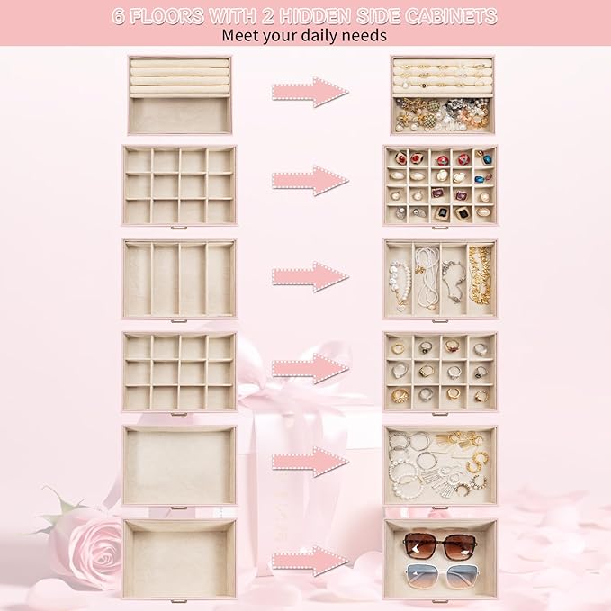 AKOZLIN Huge Jewelry Box Organizer Functional Extra Large Leather Jewelry Storage Case for Women Girls Ring Necklace Earring Bracelet Holder Organizer with Mirror-CubbioJoy