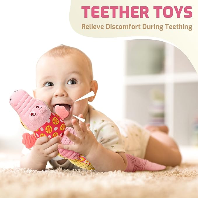 Sumobaby Crocodile Baby Toys Musical Crocodile, Stuffed Animal Activity Soft Toys with Teether, Multi-Sensory Crinkle, Rattle and Textures, for Tummy Time, 0 - 12 Months, Boys, Girls, Alligator (Pink)-CubbioJoy