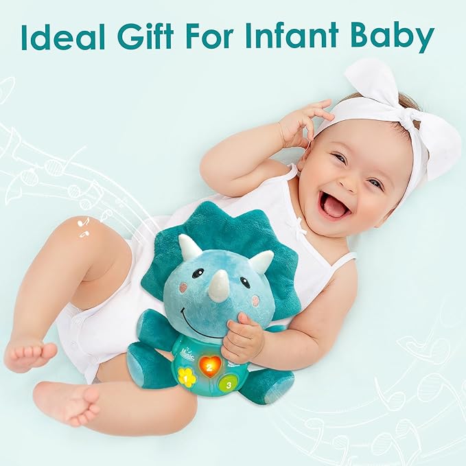 iPlay, iLearn Baby Dinosaur Musical Toys, Newborn Boys Gift, Soft Dino Plush Stuffed Animal, Infant Light Music Time, 1st Birthday Shower Gift Stuffers for 0 1 2 3 6 9 12 18 Month 1-3 Yrs Toddler Girl-CubbioJoy