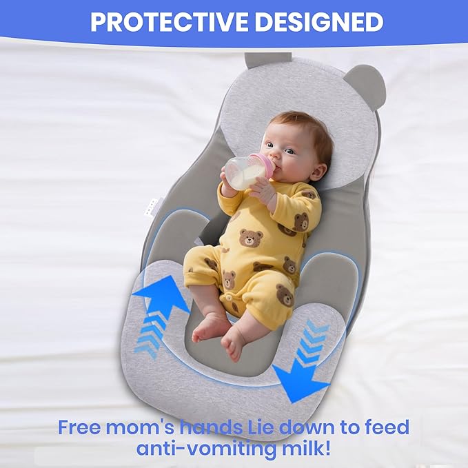 Baby Feeding Pillow, Anti Overflow Feeding Pillow for Reducing Spit-Up, Safety Nursing Pillow, Baby Lounger Reflux Wedge Breastfeeding, Removable top and Bottom-CubbioJoy