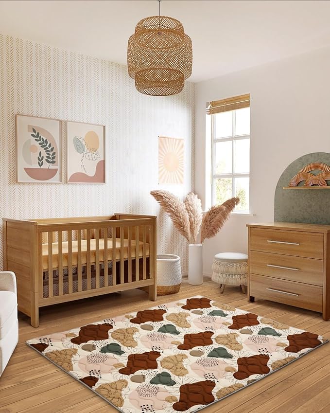 Blissful Diary Baby Play Mats for Floor, 71x59 Inch Extra Thicker & Large Soft Cushioning Foam Playmats for Babies and Toddlers, Foldable Washable Baby Crawling Mat for Playpen, Boho Design-CubbioJoy