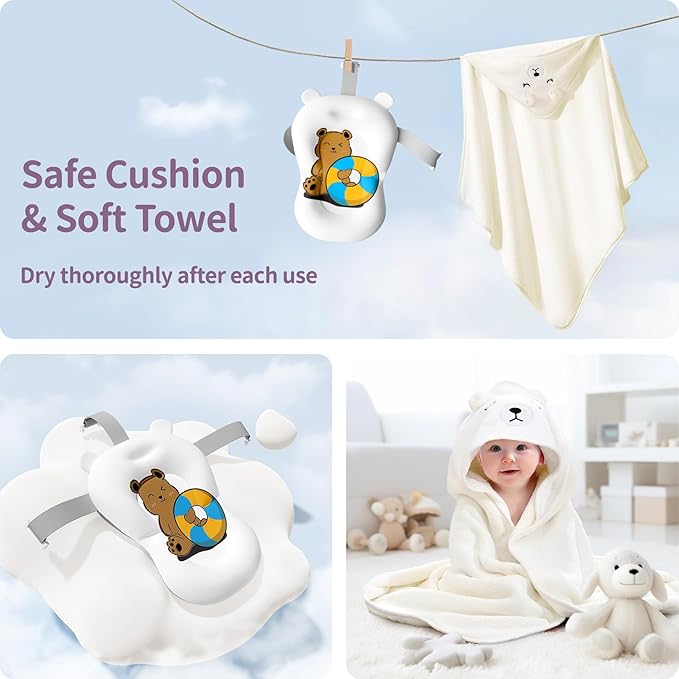 Collapsible Baby Bathtub for Newborn to Toddler (0-18 Month) - Portable Baby Bath Tub for Travel, Newborn Bathtub with Soft Towel and Floating Cushion (Gray)-CubbioJoy