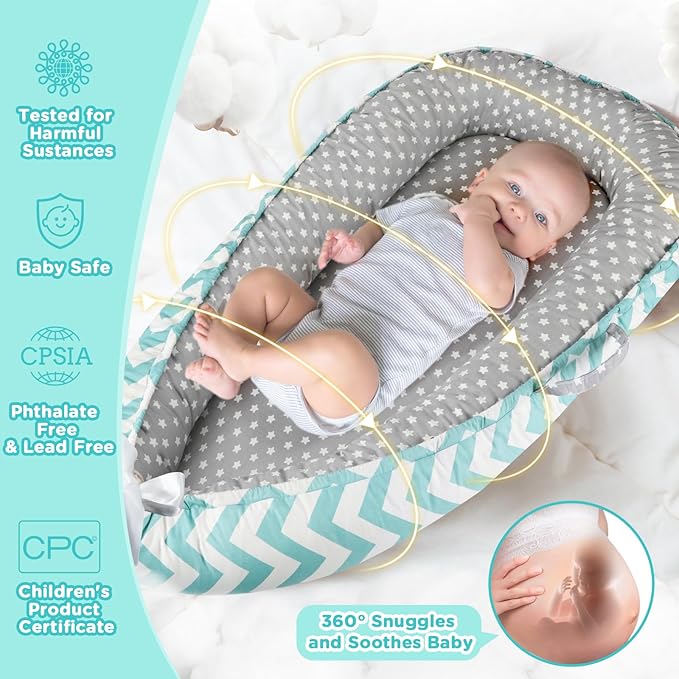 Baby Lounger - Baby Lounger for Newborn 0-24 Months, Breathable and Soft Cotton Cover Baby Nest, Portable Cozy Tummy Time Lounger for Home and Travel, Ideal Baby Essentials & Shower Gifts-CubbioJoy