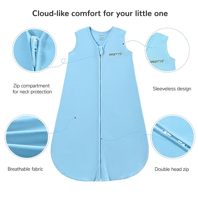JELLYMONI Baby Sleep Sack 18-24 Months 100% Cotton Wearable Blanket, 0.5 TOG Soft Lightweight Toddler Sleeping Sack 3 Pack 2-Way Zipper Newborn Sleep Sacks-CubbioJoy