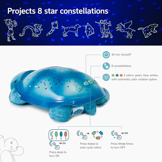 Cloud b Calming Nightlight Star Projector | Gentle Brightness | 3 Colors | 8 Constellations | Auto-Shutoff | Twilight Turtle Blue-CubbioJoy