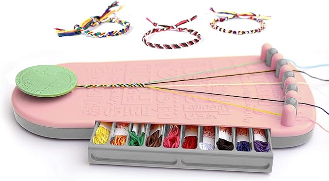 Choose Friendship Bracelet Making Kit – 20 Pre-Cut Threads, Portable Loom with Storage, Makes 8 Bracelets, Craft Gift for Kids Ages 8+, Blush Pink “Macaroon”-CubbioJoy