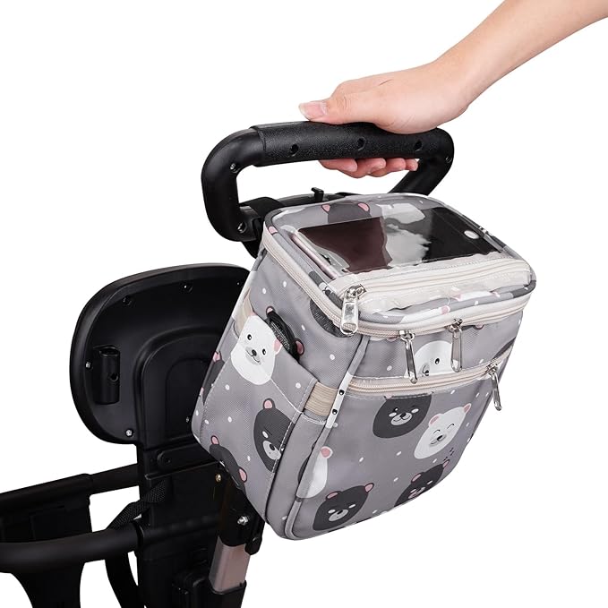 Baby Stroller Organizer Bag，Small Diaper Bag - Universal Stroller Organizer With Insulated Cup Holder,Pocket With Baby Wipes Dispenser，Adjustable Shoulder Strap (Light Gray)-CubbioJoy