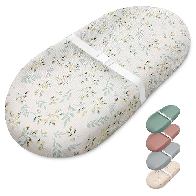 Blissful Diary Muslin Baby Changing Pad with Waterproof Lining Foam, Baby Changing Table Pad with Cover for Dressers (Botanical Leaf, Avocado)-CubbioJoy