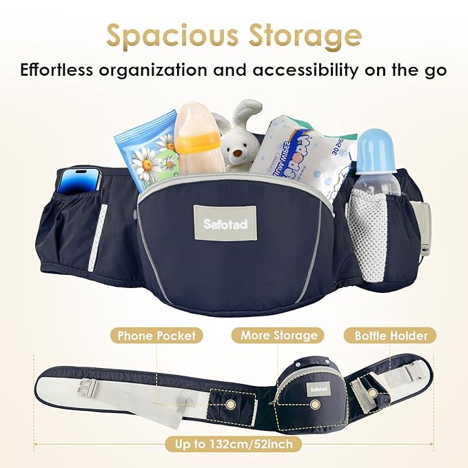 Baby Carrier Newborn to Toddler, Lightweight Ergonomic Baby Hip Seat Carrier Up to 33lbs, Adjustable Extended Waistband Infant Carrier with Breathable Sunshield, Navy Blue-CubbioJoy