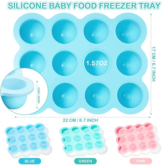 3 Pcs Baby Food Storage Container 12 Cup Silicone Baby Food Freezer Tray with Lid Stackable Reusable Silicone Freezer Tray for Food Vegetable Fruit Puree and Breast Milk(Multicolor)-CubbioJoy