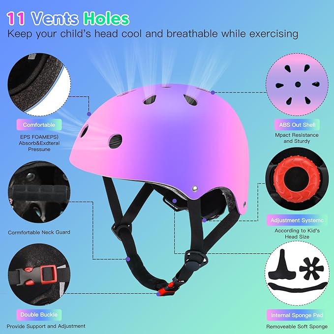 Color Gradient Adjustable Kids Bike Helmet Toddler Skateboard Helmets Boys Girls Child Ventilation Helmet for Multi-Sports Skating Cycling Scooter Balance-CubbioJoy