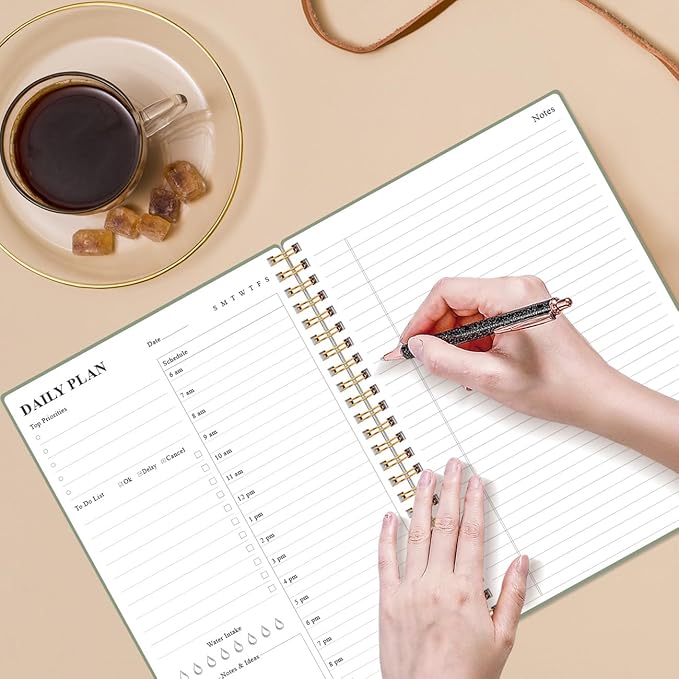 Daily Planner Undated - B5 To Do List Notebook Hourly Schedules, Spiral Appointment Planner for Women and Men, PVC Hardcover, Inner Pocket, Elastic Closure, 7" x 10", Grey-CubbioJoy