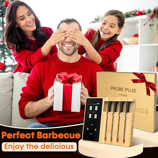 Accurate Smart Wireless Meat Thermometer - 4 Probes, Long Range Bluetooth, Real-time Alerts, Dishwasher Clean, Waterproof, Digital Cooking Thermometer for Grill, BBQ, Oven, Smoker-CubbioJoy