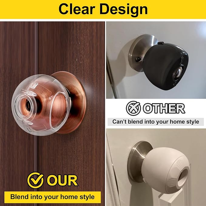 Clear Door Knob Safety Cover for Kids, 4 Pack Child Proof Door Knob Covers Fit More Color Knob Baby Proof Door Knob Covers Toddler Door Knob Cover Child Safety Door Knob Cover 2.7 X 2.3 Inches-CubbioJoy