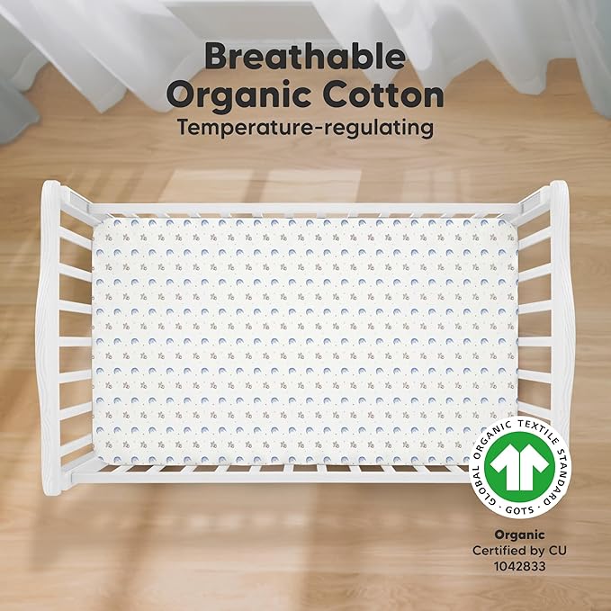 KeaBabies 2-Pack Organic Crib Sheets for Boys, Girls - 52x28 Fitted Crib Mattress Sheet Neutral, Breathable Jersey Cotton Cover for Baby Bed, Toddler Mattress, Soft & Cute Prints (Cosmo)-CubbioJoy