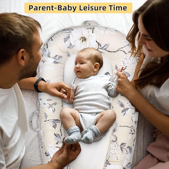 Baby Lounger | Organic Cotton Infant Lounger | Reversible, Adjustable & Portable Floor Lounger | Soft, Breathable, Washable Cover-CubbioJoy
