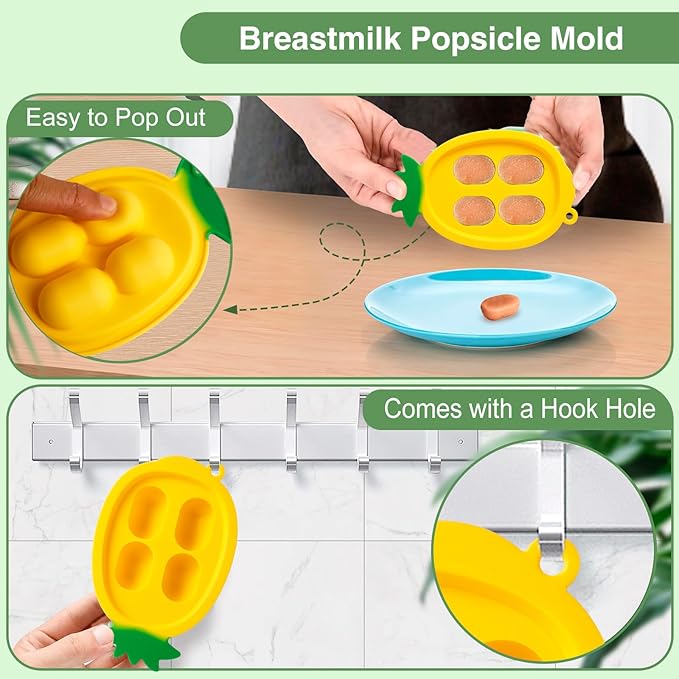 Baby Fruit Food Feeder - Silicone Nibble Tray Combo - Breastmilk Popsicle Mold for Cooling Relief, BPA Free Mesh Feeder for Infant Self Feeding (Deer Green + Pineapple)-CubbioJoy