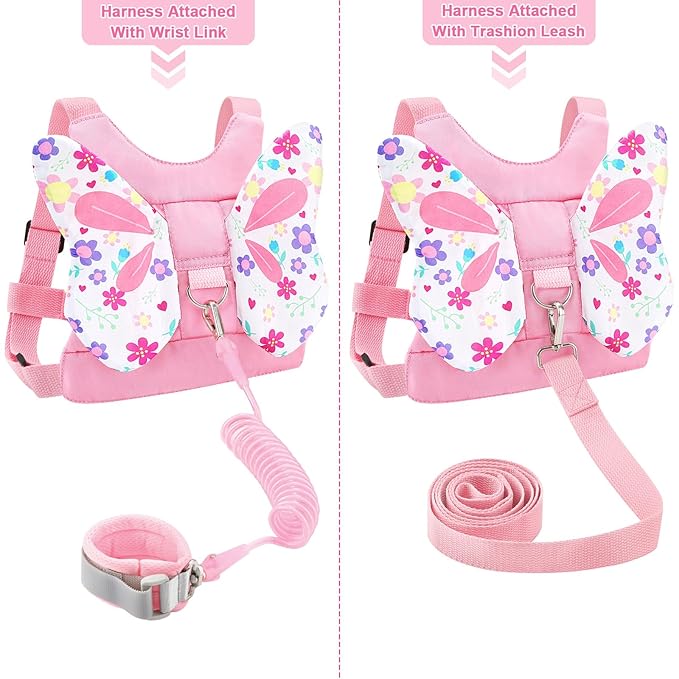 Accmor Toddler Harness Leash, Cute Butterfly Kids Leash + Anti Lost Wrist Link for Outdoor Travel, Adorable Child Walking Harness Wristband Assistant Strap Belt Keep Kids Close for Baby Boys Girls-CubbioJoy