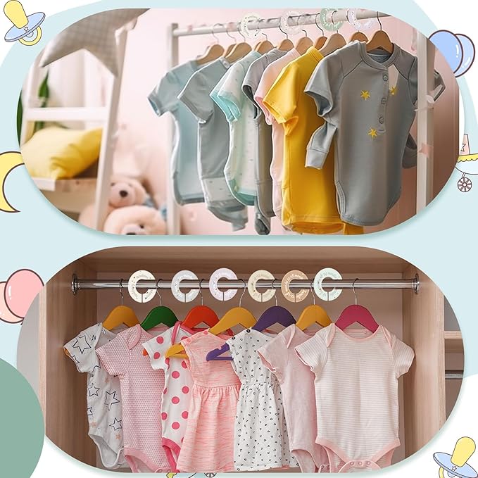 8 Pcs Baby Closet Dividers Unisex Baby Clothes Organizers Clear Labels for Nursery Closet Organizer & Decor Nursery Fits Most Rods(Donut,Light Color)-CubbioJoy