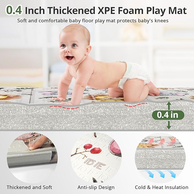 79 x 71 Foldable Large Play Mat for Babies, Non Toxic Foam Play Mat, Thick & Waterproof Baby Playmat for Floor, Anti-Slip Baby Playpen Mat for Toddlers-CubbioJoy
