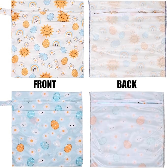 2pcs Cloth Diaper Wet Dry Bags, Waterproof Reusable Wet Bag with 2 Zipper Pockets & Handle, Washable Laundry Bags for Baby Adult Clothes Travel Beach Pool Daycare Yoga Gym Exercise Swimsuits,-CubbioJoy