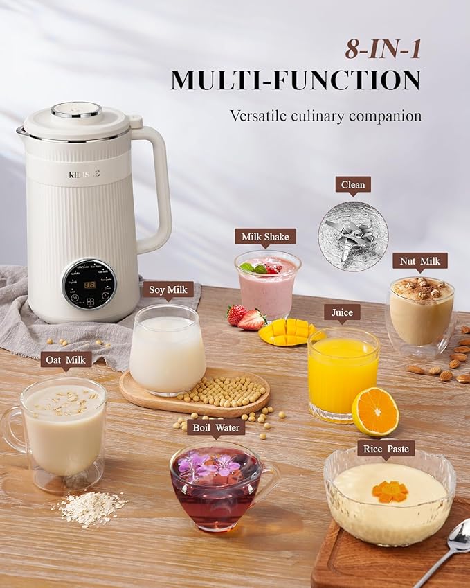 8 in 1 Nut Milk Maker Blender, 32oz Homemade Soy, Almond, Oat, Coconut, Plant Based and Non Dairy Beverages, Automatic Soybean Machine With Delay Start/Keep Warm/Boil Water, Cream-CubbioJoy