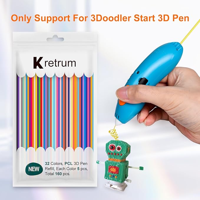 32 Colors 3D Doodler Pen Refills Packs for 3Doodler Start+ 3D Pen Low Printing Temperature PCL Filament 3D Doodler Refills Each Color 15.2 cm x 5 pcs Total 160 pcs Only Fit for 3Doodler Start+-CubbioJoy