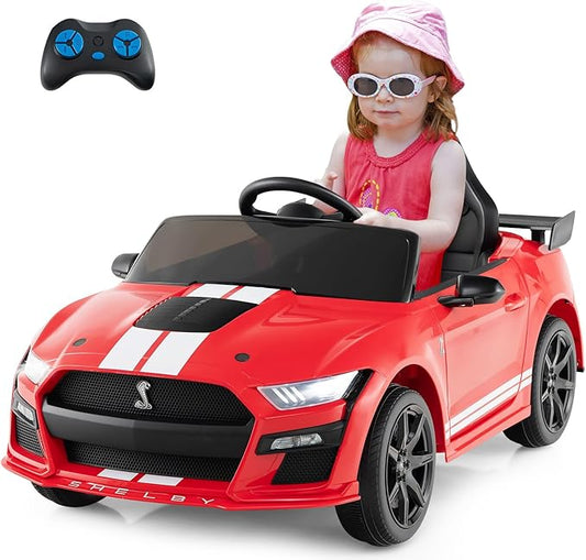 Costzon Ride on Car, 12V Licensed Ford Mustang Shelby GT500 Kids' Electric Vehicles w/Remote Control, USB Port, Radio, Music, Player, High Low Speed & Soft Start, Racing Kids Car for Toddlers (Red)-CubbioJoy
