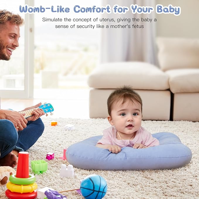 Baby Lounger for Newborn, Bionic Design Baby Lounger, Soft Organic Cotton Breathable Lounger for Infants 0-18 Months (Blue)-CubbioJoy