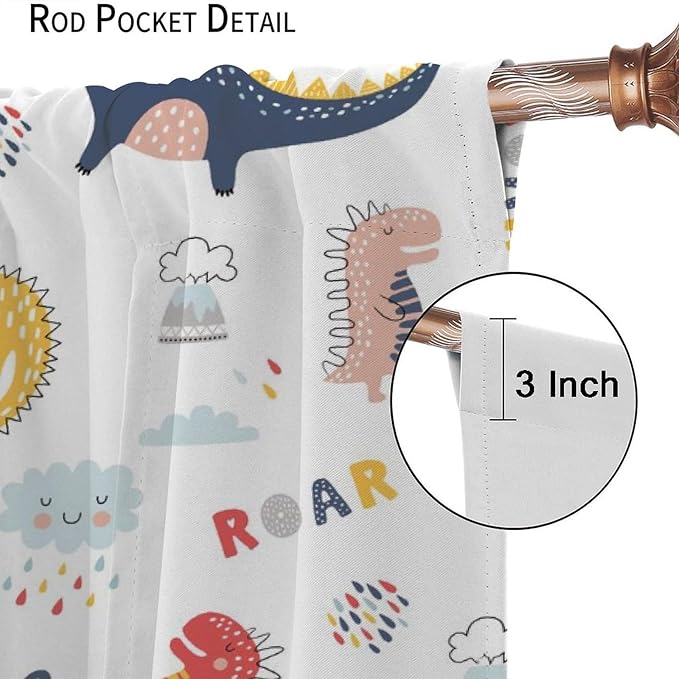 Cartoon Dinosaur Curtains for Kids Boys Girls Home Decor Colorful Cute Dino Animals Print Pattern Rod Pocket Blackout Window Drapes for Nursery Baby Bedroom Playroom W36xL63in 2 Panels-CubbioJoy