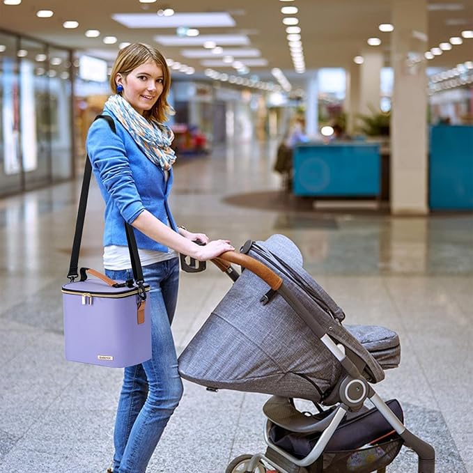 Breastmilk Cooler Bag with Ice Pack Fits 6 Baby Bottles Up to 9 Ounce, Baby Bottle Bag with Shoulder Strap for Nursing Mom Daycare, Violet-CubbioJoy