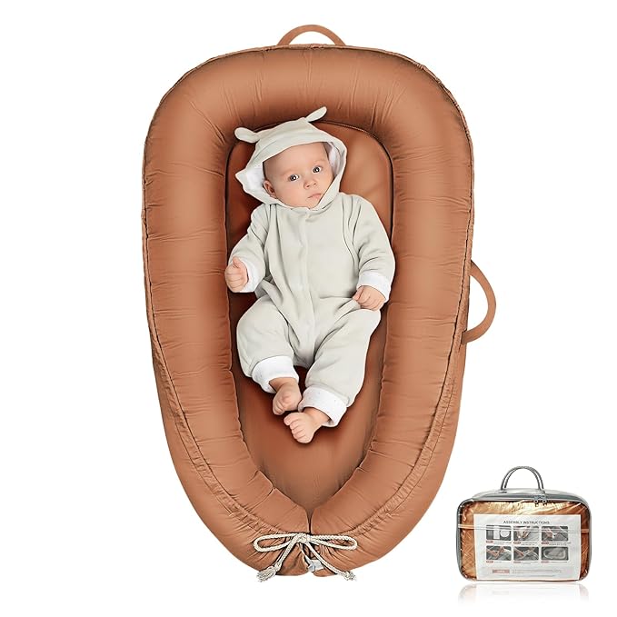 Baby Lounger - Infant Lounger for Newborn 0-24 Months, Pure Cotton Breathable Baby Nest Lounger Cover, Newborn Essentials for Baby Boys & Girls, Co Sleeper Portable Baby Bed for Home and Travel-CubbioJoy
