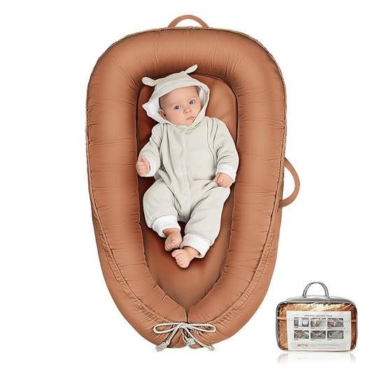 Baby Lounger - Infant Lounger for Newborn 0-24 Months, Pure Cotton Breathable Baby Nest Lounger Cover, Newborn Essentials for Baby Boys & Girls, Co Sleeper Portable Baby Bed for Home and Travel-CubbioJoy