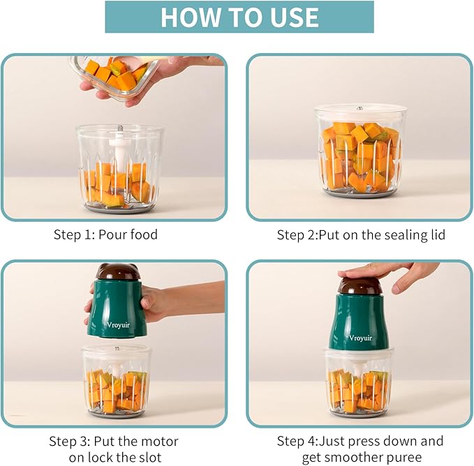 Baby Food Maker, 600ML Baby Food Blender with 10 Blades, Baby Food Processor for Baby Food, Fruit, Vegatable, Meat, with Two 200ml Glass Bowls, Storage Bag, Cleaning Brush, Scraper-CubbioJoy