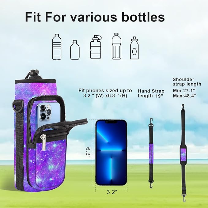 25/32/40/64oz Water Bottle Bag Holder Carrier-Insulated Crossbody Sling Case Sleeve with Strap & Pockets for Men Women Gym Cycling Travel Walking Hiking Camping-CubbioJoy