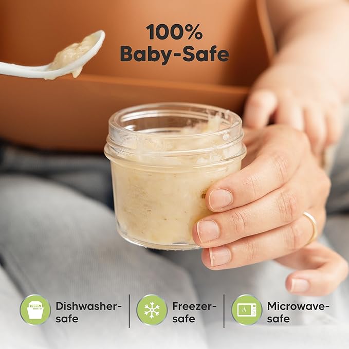 KeaBabies 12pk 4oz Glass Baby Food Containers with Lids - Leak-Proof, Microwavable Small Glass Jars, Baby Purees & Toddler Snack Storage Containers, BPA-Free, Dishwasher & Freezer Safe (Kea)-CubbioJoy