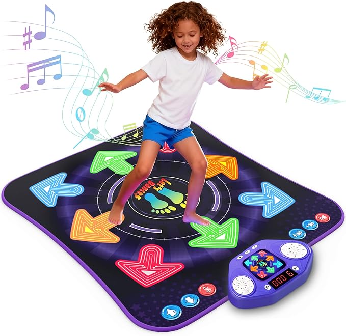 Dance Mat Toys for 3-12 Year Old Girls Boys, Dance Pad with Light Up 8-Buttons & Bluetooth, Music Dance Game with 7 Game Modes, Christmas Birthday Gifts for 3 4 5 6 7 8 9 10+ Year Old Girls Boys-CubbioJoy