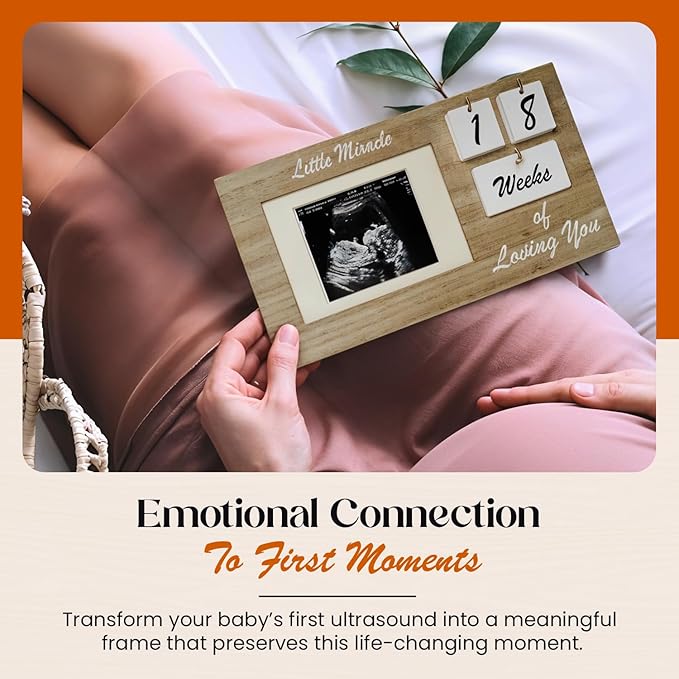 Brown Ultrasound Sonogram Picture Frame with Milestone Tracker – Elegant Wooden Keepsake for Expecting Parents – Nursery Décor Gift for New Moms – Countdown Tiles Included – 12" x 6" Design-CubbioJoy