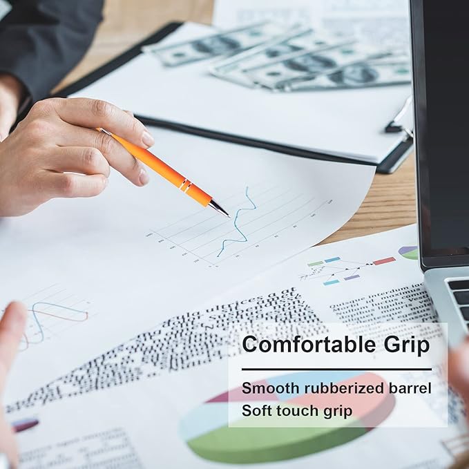 Ballpoint Pen with Stylus Tip, Soft Touch Click Metal Pen, 1.0mm Medium Point, Black Ink, 12 Count(Orange)-CubbioJoy