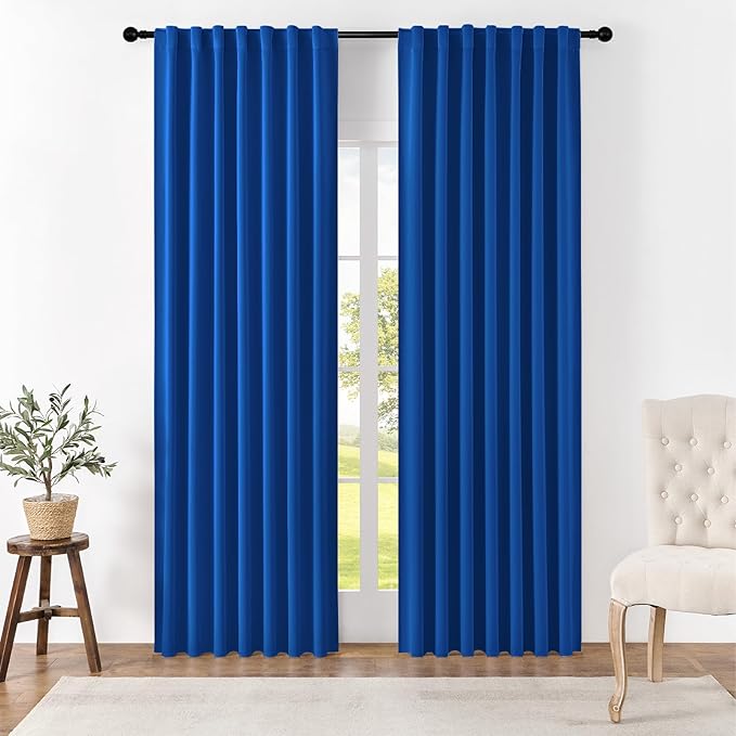 Joydeco 90 Inch Blackout Curtains for Bedroom, Thermal Insulated Black Out Curtains, Room Darkening Drapes for Living Room Window Rod Pocket Back Tab (W52 x L90 Inch, Royal Blue)-CubbioJoy